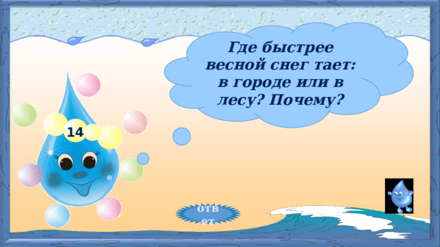 Где быстрее весной снег тает: в городе или в лесу? Почему? 14 ответ 