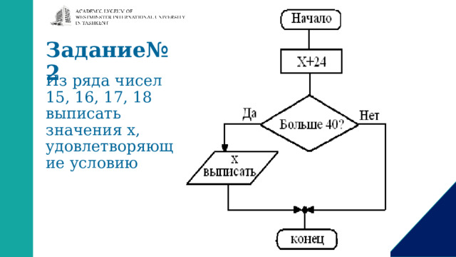 Задание№2 Из ряда чисел 15, 16, 17, 18 выписать значения x, удовлетворяющие условию 