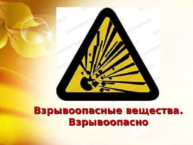 Взрывоопасные вещества. Взрывоопасно 