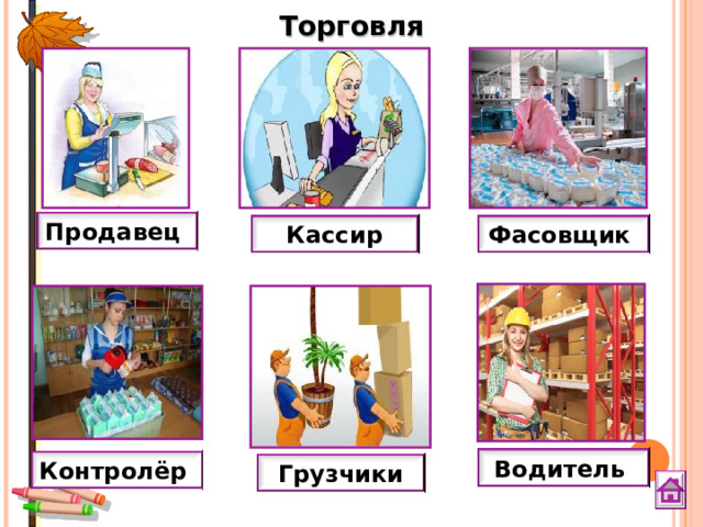 Торговля Продавец Кассир Фасовщик Водитель Контролёр Грузчики 