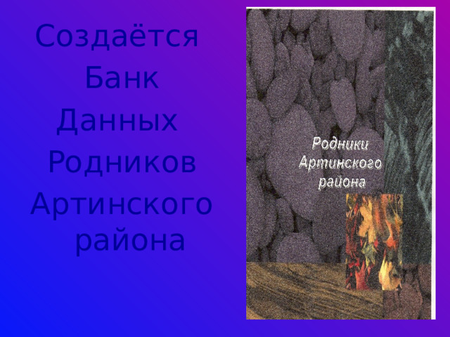 Создаётся Банк Данных Родников Артинского района 