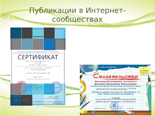Публикации в Интернет-сообществах 