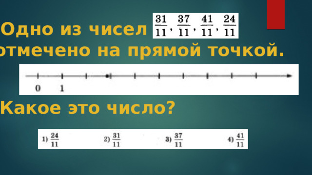  Одно из чисел отмечено на прямой точкой.  Какое это число? 