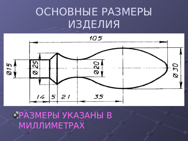 ОСНОВНЫЕ РАЗМЕРЫ ИЗДЕЛИЯ РАЗМЕРЫ УКАЗАНЫ В МИЛЛИМЕТРАХ 