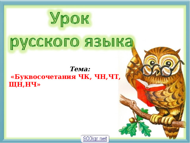 Тема:  «Буквосочетания ЧК, ЧН,ЧТ, ЩН,НЧ»  