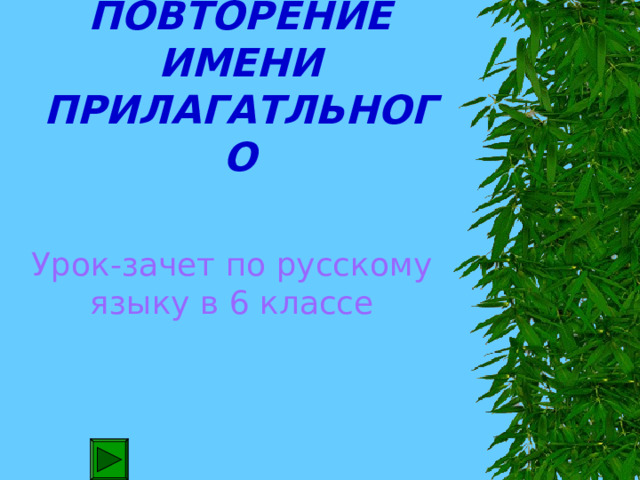 ПОВТОРЕНИЕ ИМЕНИ ПРИЛАГАТЛЬНОГО Урок-зачет по русскому языку в 6 классе 