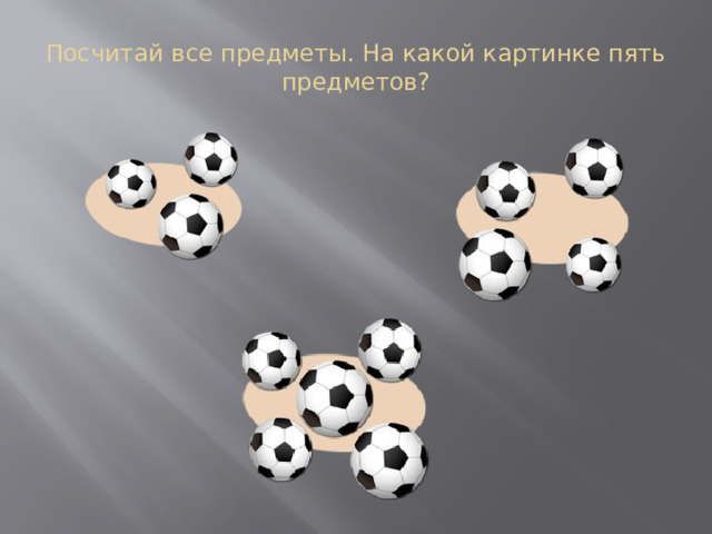 Посчитай все предметы. На какой картинке пять предметов? 