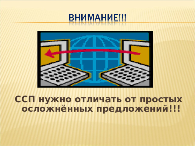  ССП нужно отличать от простых осложнённых предложений!!!  