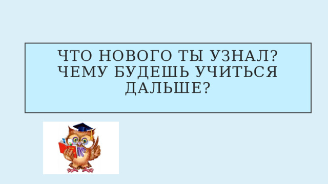 Что нового ты узнал?  Чему будешь учиться дальше?   