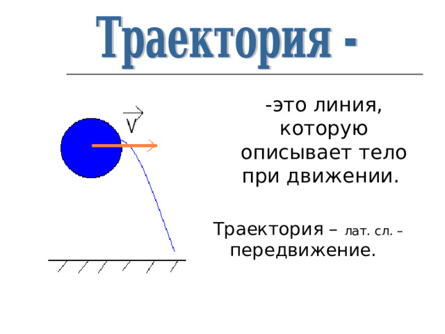  -это линия, которую описывает тело при движении. Траектория – лат. сл. – передвижение. 