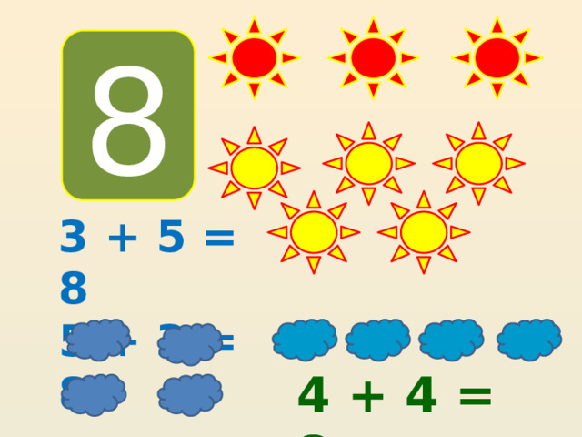 8 3 + 5 = 8 5 + 3 = 8 4 + 4 = 8 