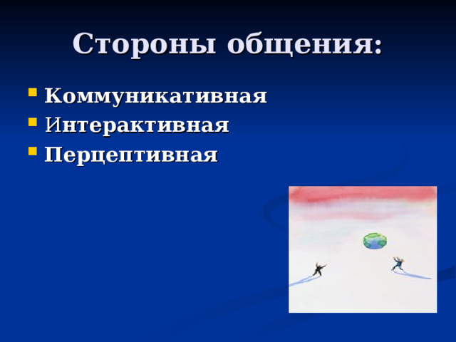 C тороны общения: Коммуникативная нтерактивная Перцептивная  