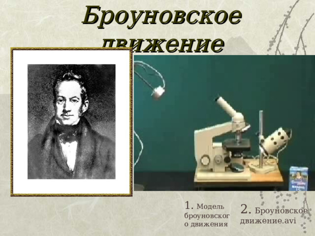 Броуновское движение 1. Модель броуновского движения 2. Броуновское движение.avi 