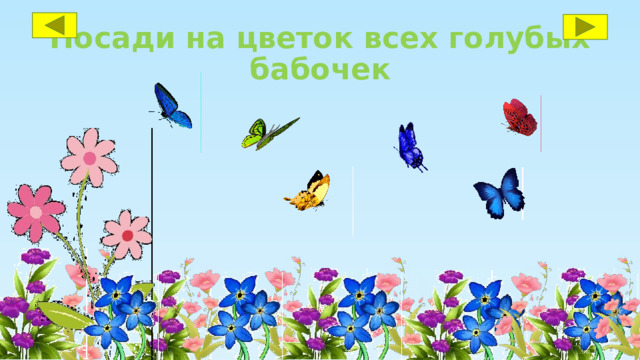 Посади на цветок всех голубых бабочек 