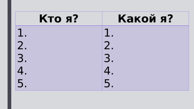 Кто я? Какой я? 1. 2. 1. 3. 2. 4. 3. 5. 4. 5. 