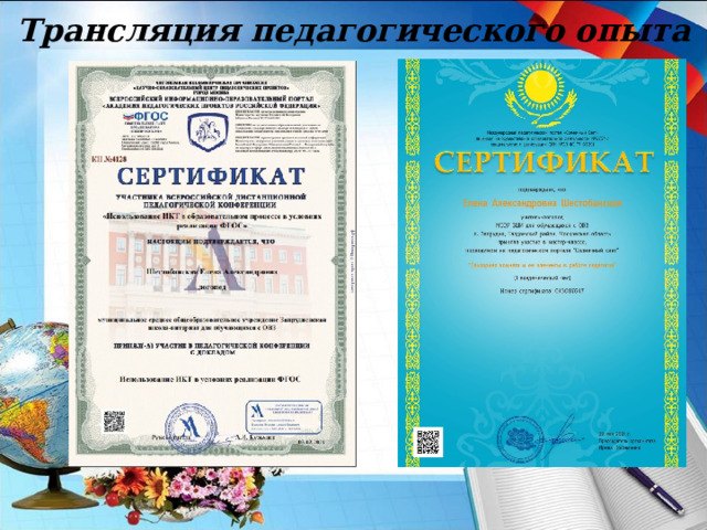 Трансляция педагогического опыта скан свидетельства о выступлении скан свидетельства о выступлении 