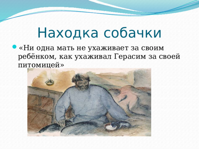 Находка собачки «Ни одна мать не ухаживает за своим ребёнком, как ухаживал Герасим за своей питомицей» 