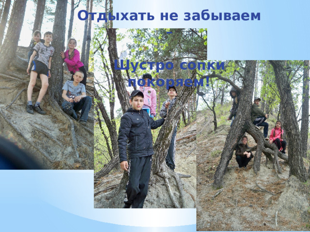 Отдыхать не забываем –  Шустро сопки покоряем!  