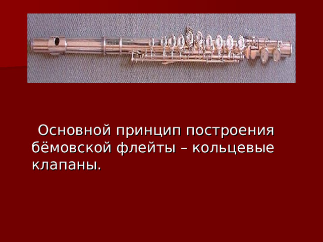  Основной принцип построения бёмовской флейты – кольцевые клапаны. 