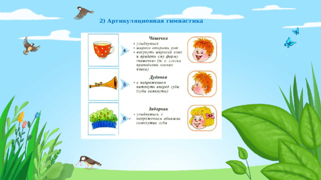 2) Артикуляционная гимнастика    