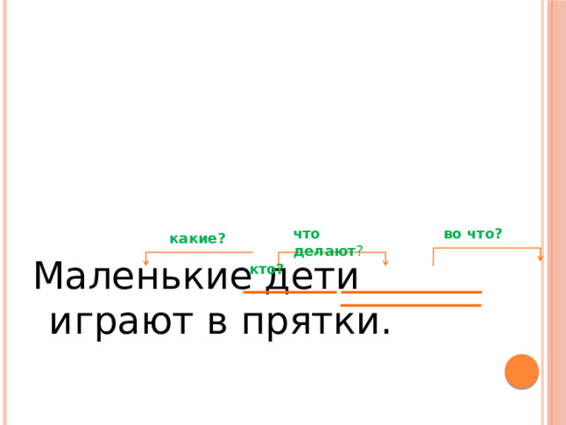 во что? что делают ? какие? Маленькие дети играют в прятки. кто?  