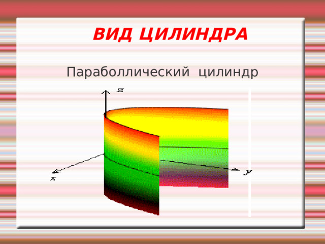 ВИД ЦИЛИНДРА Парабол л ический цилиндр 