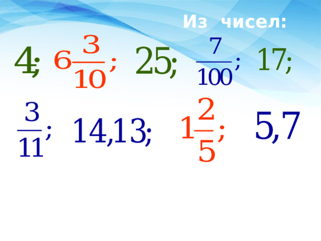 Из чисел:  назовите  ОБЫКНОВЕННЫЕ ДРОБИ. 