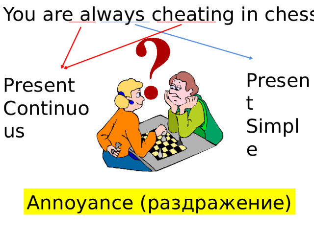 You are always cheating in chess! Present Simple Present Continuous Annoyance (раздражение) 