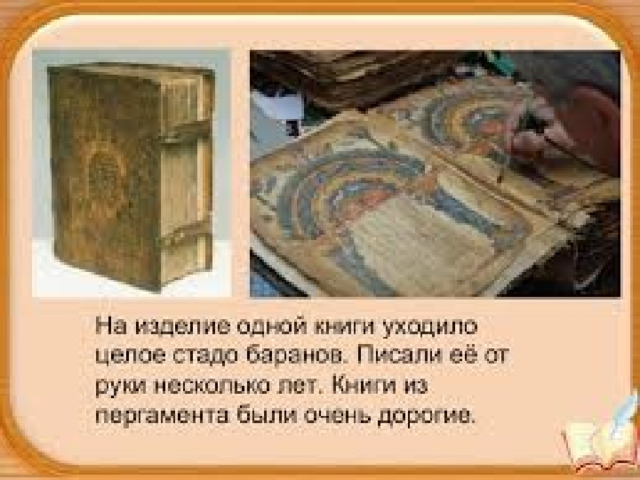 Сотни писцов переписывали книги на пергаменте. На одну книгу в 700 страниц нужно было истребить целое стадо животных  