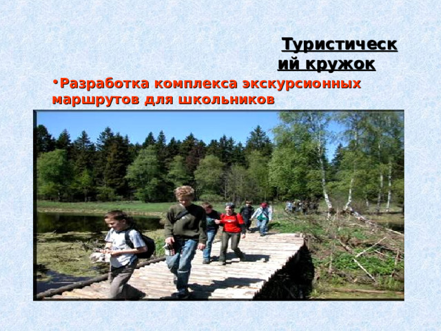 Туристический кружок Разработка комплекса экскурсионных маршрутов для школьников 