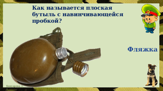 Как называется плоская бутыль с навинчивающейся пробкой? Фляжка 