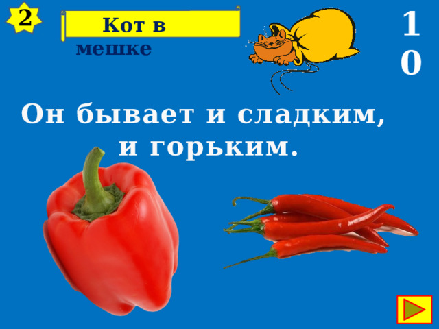 10 2  Кот в мешке Он бывает и сладким, и горьким. 