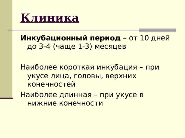 Клиника Инкубационный период 