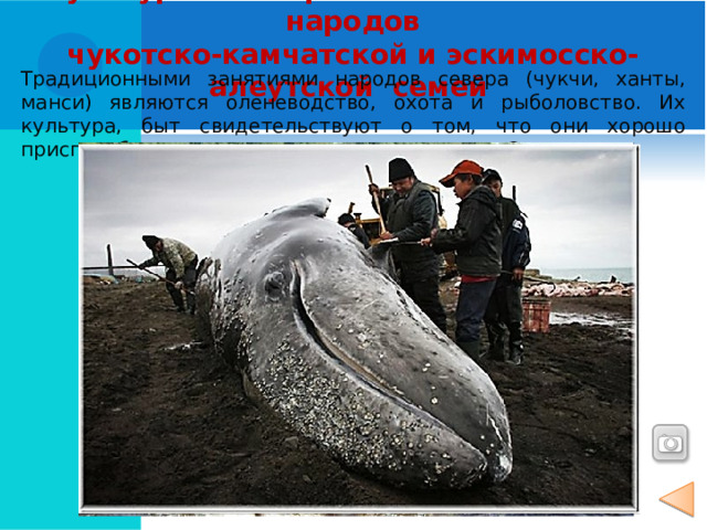 Чукотско-камчатская и эскимосско-алеутская семьи Чукчи  Ительмены Коряки  Культурно-исторические особенности 10 