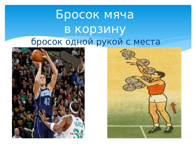 Бросок мяча в корзину бросок одной рукой с места 