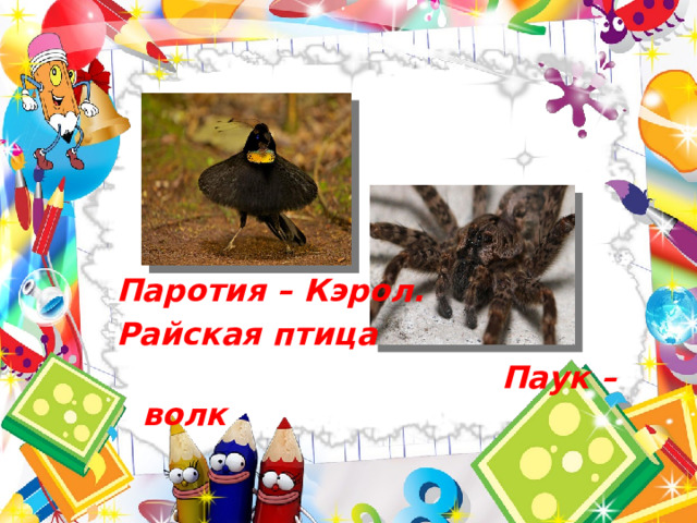 Паротия – Кэрол. Райская птица  Паук – волк 