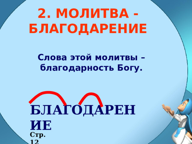 2. МОЛИТВА - БЛАГОДАРЕНИЕ Слова этой молитвы – благодарность Богу. БЛАГОДАРЕНИЕ Стр. 12 