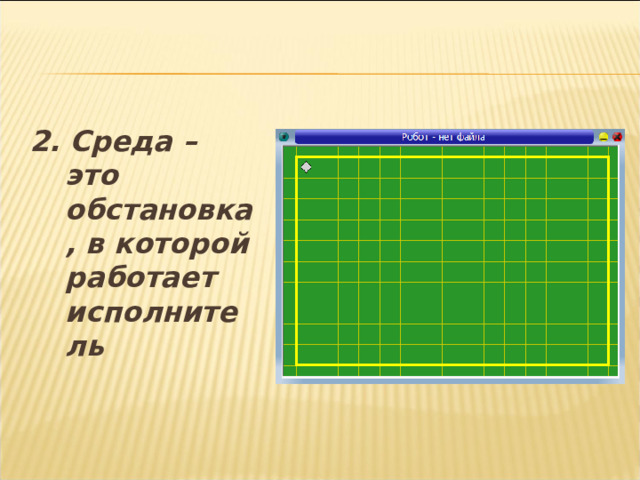 2. Среда – это обстановка, в которой работает исполнитель 