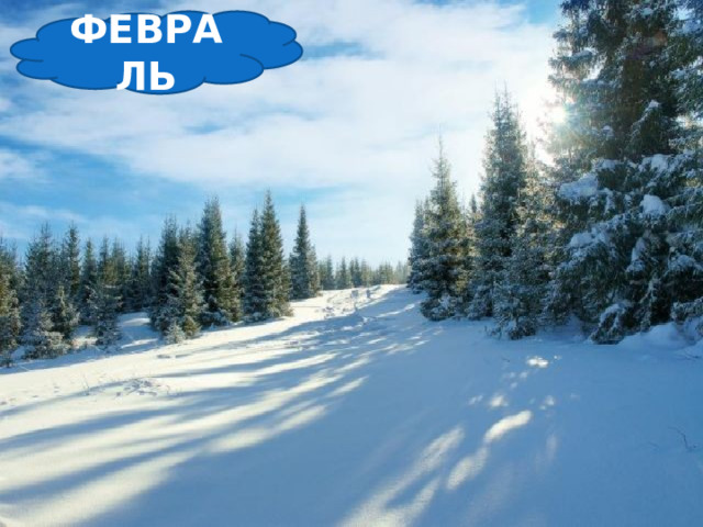 ФЕВРАЛЬ  Снег мешками валит с неба, С дом стоят сугробы снега. То бураны и метели На деревню налетели. По ночам мороз силён, Днём капели слышен звон. День прибавился заметно. Ну, так что за месяц это?   