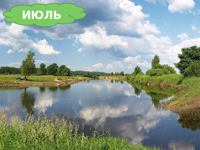 ИЮЛЬ Жаркий, знойный, душный день, Даже куры ищут тень. Началась косьба хлебов, Время ягод и грибов. Дни его – вершина лета. Что, скажи, за месяц это? 