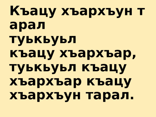 Къацу хъархъун тарал   туькьуьл къацу хъархъар, туькьуьл къацу хъархъар къацу хъархъун тарал. 