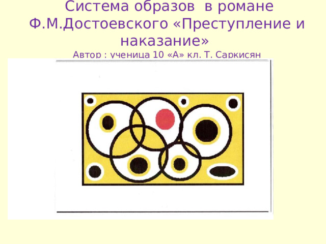  Система образов в романе Ф . М . Достоевского «Преступление и наказание»  Автор : ученица 10 «А» кл . Т . Саркисян 