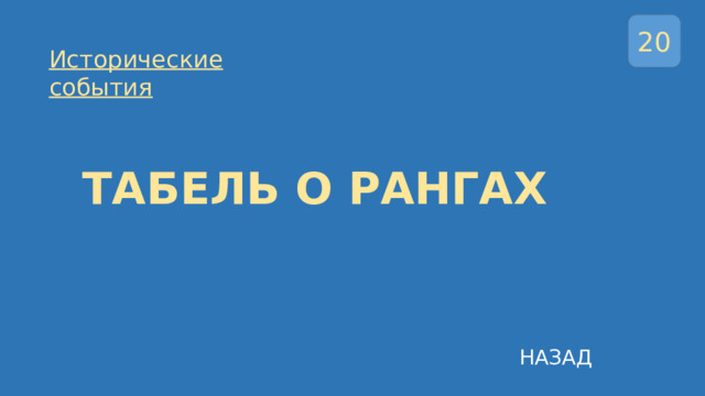 20 Исторические события ТАБЕЛЬ О РАНГАХ НАЗАД 