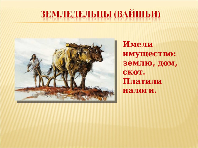 Имели имущество : землю, дом, скот. Платили налоги. 