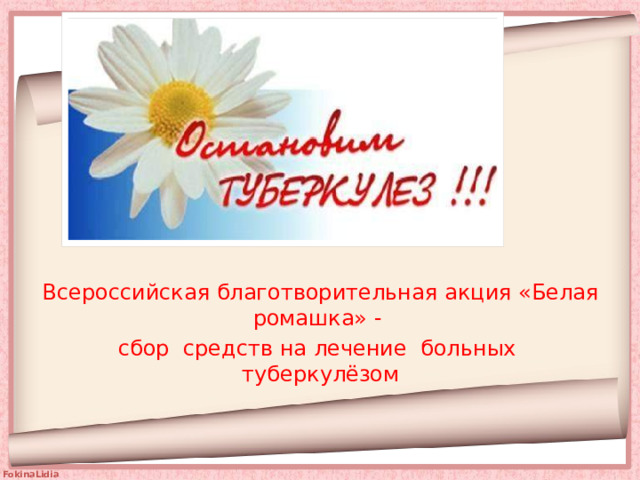 Всероссийская благотворительная акция «Белая ромашка» - сбор средств на лечение больных туберкулёзом 