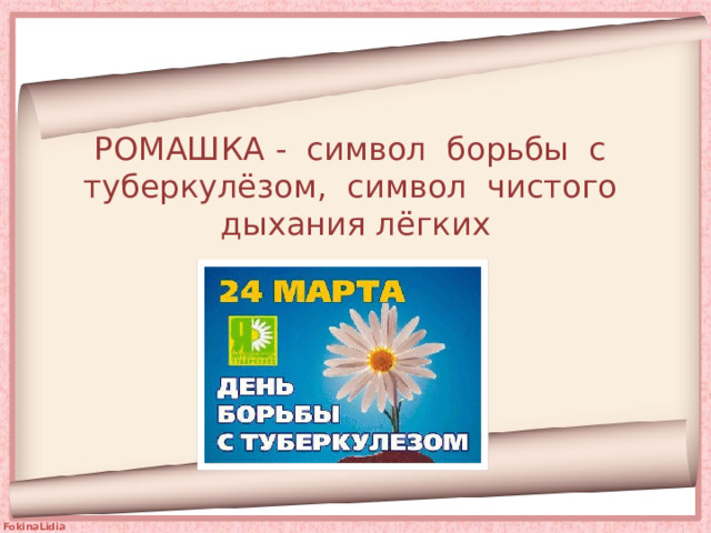 РОМАШКА - символ борьбы с туберкулёзом, символ чистого дыхания лёгких 