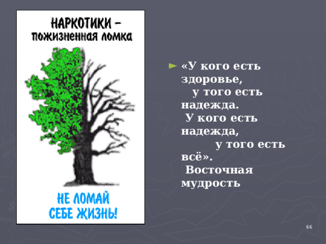 «У кого есть здоровье,  у того есть надежда.  У кого есть надежда,  у того есть всё».  Восточная мудрость    4 