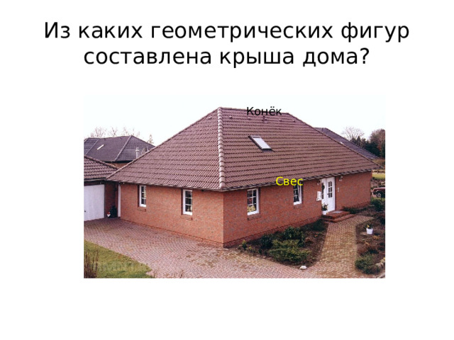 Из каких геометрических фигур составлена крыша дома? Конёк Свес 