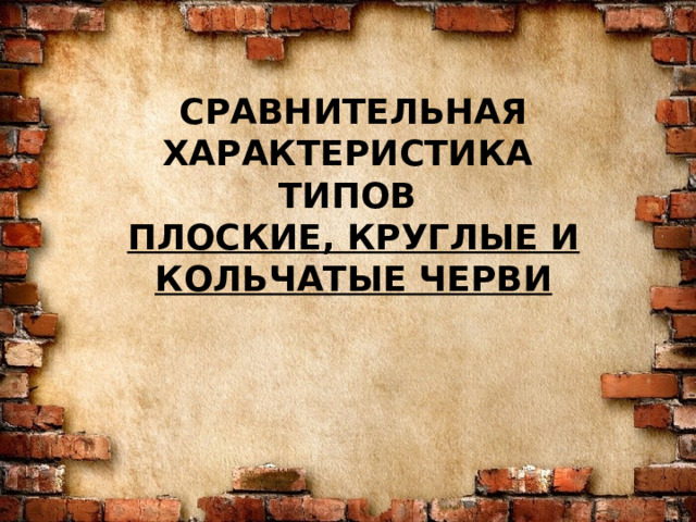 СРАВНИТЕЛЬНАЯ ХАРАКТЕРИСТИКА ТИПОВ ПЛОСКИЕ, КРУГЛЫЕ И КОЛЬЧАТЫЕ ЧЕРВИ 