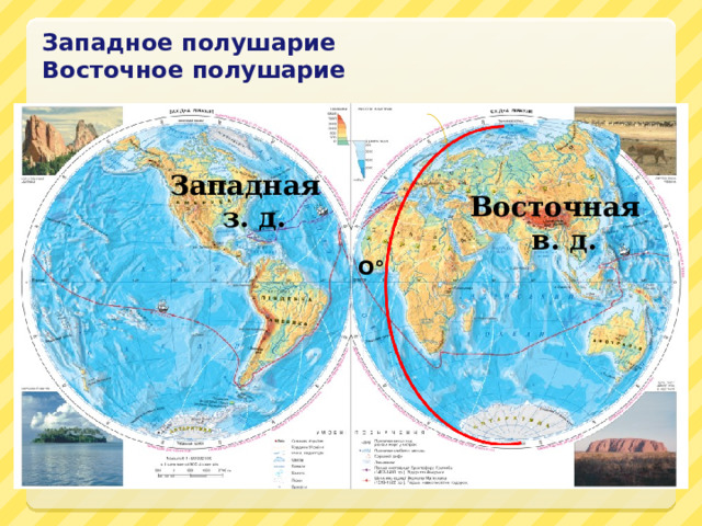 Западное полушарие Восточное полушарие Западная  з. д. Восточная  в. д. О° 